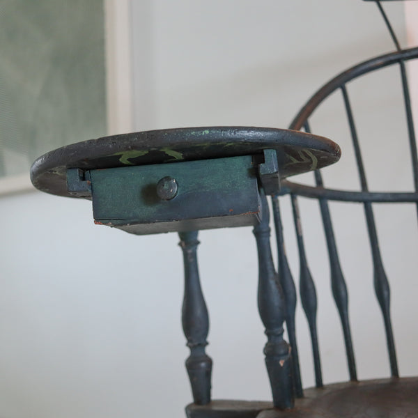 WINDSOR CHAIR 1800's Sack-Back American Early 19th Century In Wood With Trays