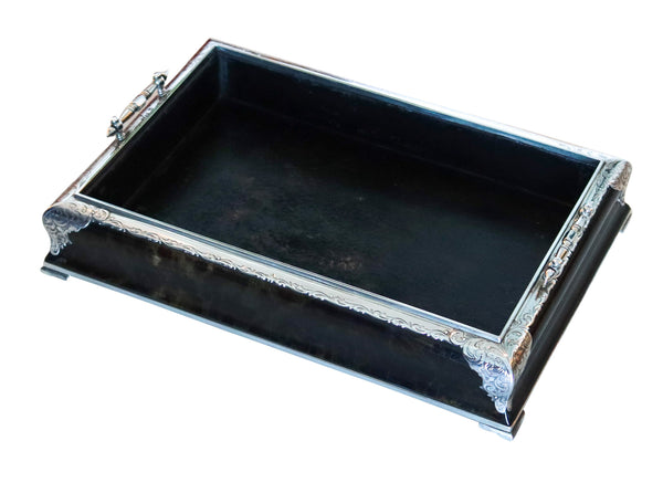 ASPREY London 1874 Elegant Desk Tray In Wood And .925 Sterling Silver