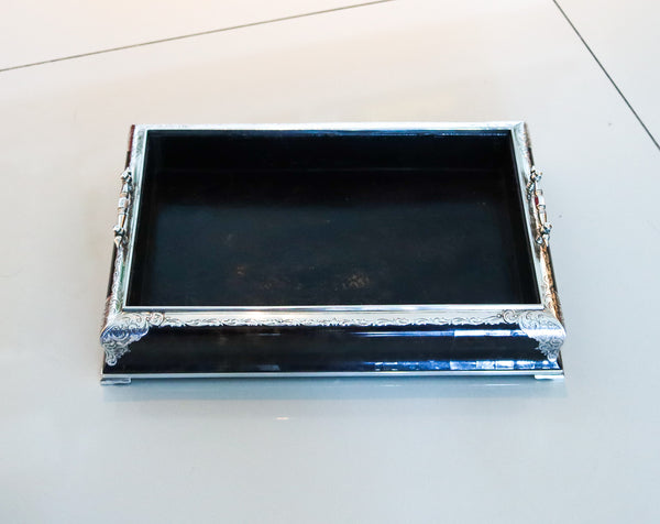 ASPREY London 1874 Elegant Desk Tray In Wood And .925 Sterling Silver