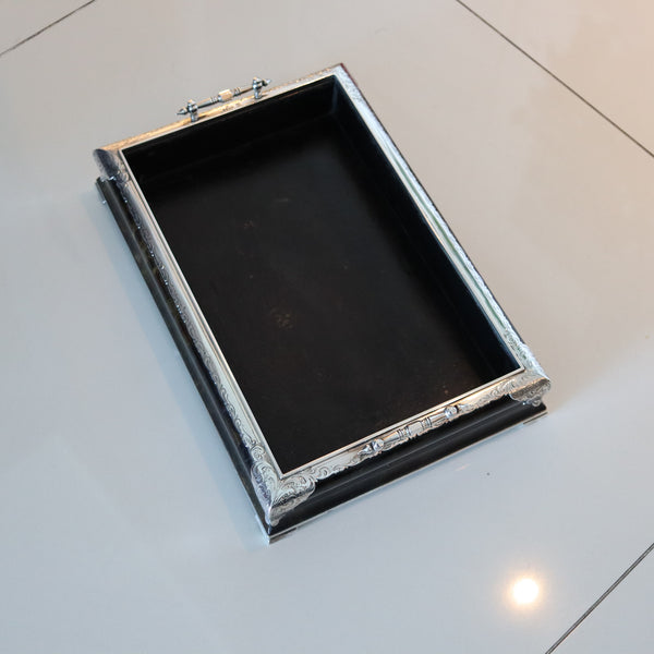 ASPREY London 1874 Elegant Desk Tray In Wood And .925 Sterling Silver
