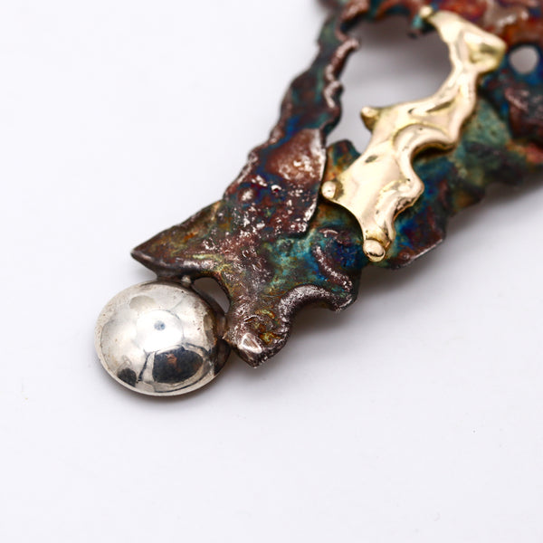 -Gilles Maurel Organic Brooch In Oxidized Copper And 18kt Gold With One Pearl