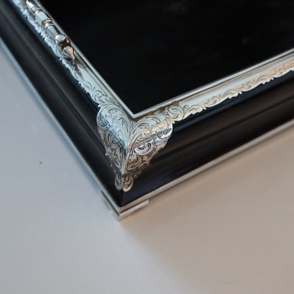 ASPREY London 1874 Elegant Desk Tray In Wood And .925 Sterling Silver