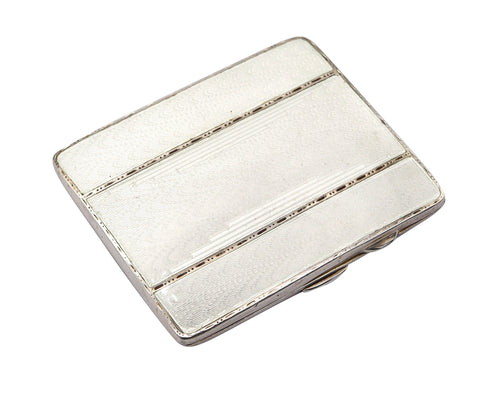 JOSEPH GLOSTER 1936 England Birmingham Deco Guilloche White Enamel Box In .925 Sterling