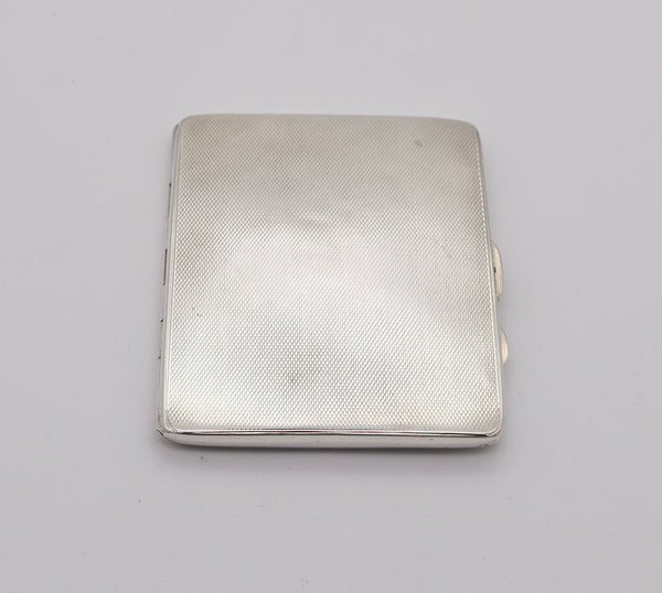 JOSEPH GLOSTER 1936 England Birmingham Deco Guilloche White Enamel Box In .925 Sterling