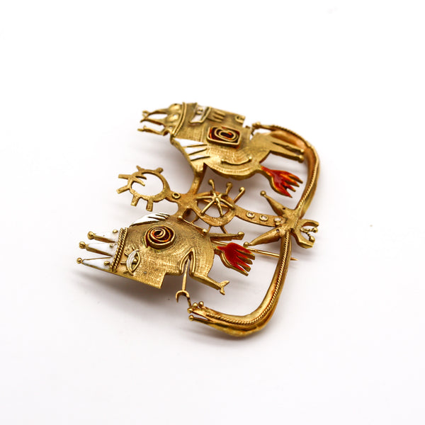 -Carlos Páez Vilaró 1967 Artist Modernist Pendant Brooch In 18Kt Gold With Enamel