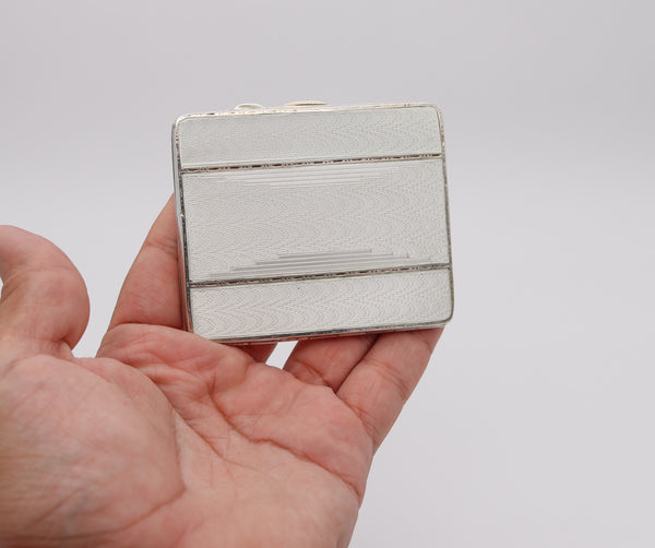 JOSEPH GLOSTER 1936 England Birmingham Deco Guilloche White Enamel Box In .925 Sterling