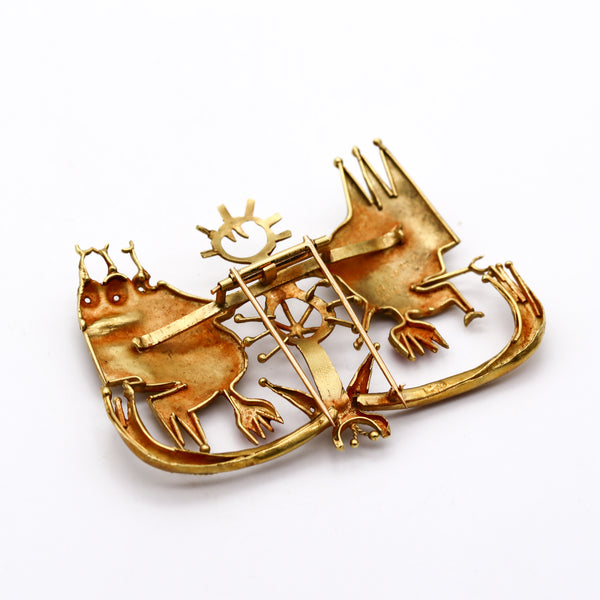 -Carlos Páez Vilaró 1967 Artist Modernist Pendant Brooch In 18Kt Gold With Enamel