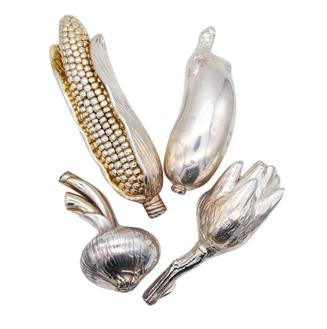 VERDURA Milano 1970 Suite Of Four Vegetables Sculptures In Polished .925 Sterling Silver