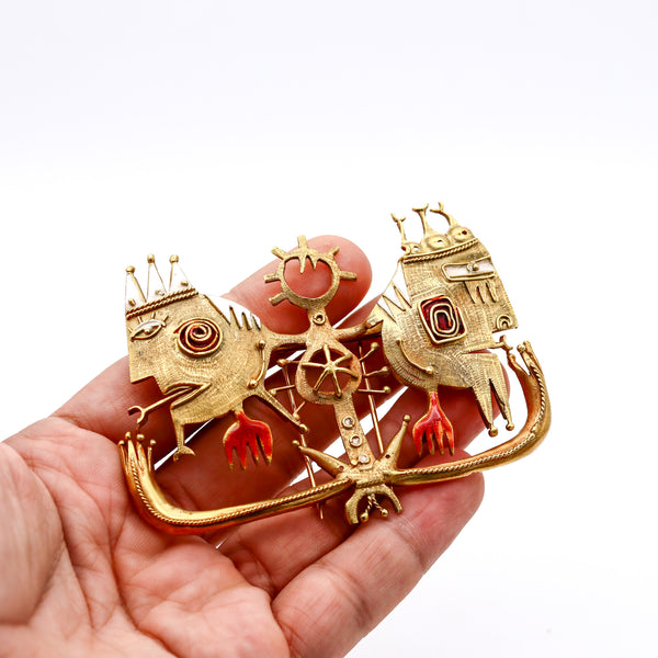 -Carlos Páez Vilaró 1967 Artist Modernist Pendant Brooch In 18Kt Gold With Enamel