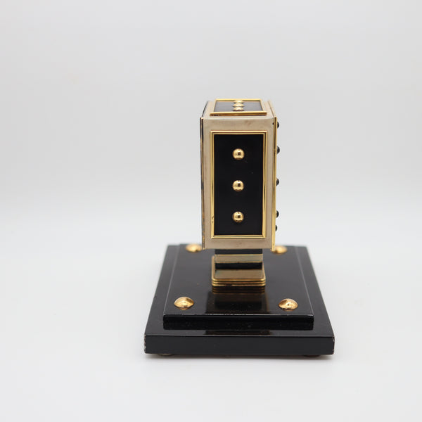 LACLOCHE FRERES Paris 1924 Art Deco Lacquered Desk Clock In 18Kt Gold With Onyx