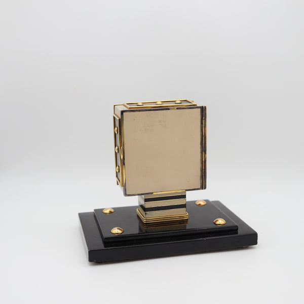 LACLOCHE FRERES Paris 1924 Art Deco Lacquered Desk Clock In 18Kt Gold With Onyx