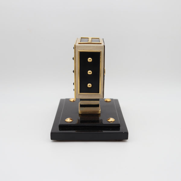 LACLOCHE FRERES Paris 1924 Art Deco Lacquered Desk Clock In 18Kt Gold With Onyx