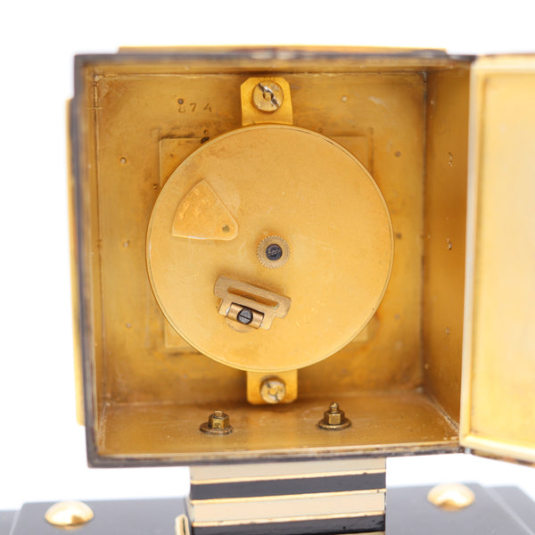 LACLOCHE FRERES Paris 1924 Art Deco Lacquered Desk Clock In 18Kt Gold With Onyx