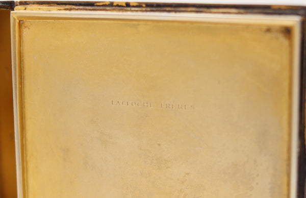 LACLOCHE FRERES Paris 1924 Art Deco Lacquered Desk Clock In 18Kt Gold With Onyx