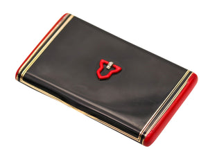 -Tonnel Paris 1928 Art Deco Box In 14Kt Gold With Red & Black Lacquer And Diamonds