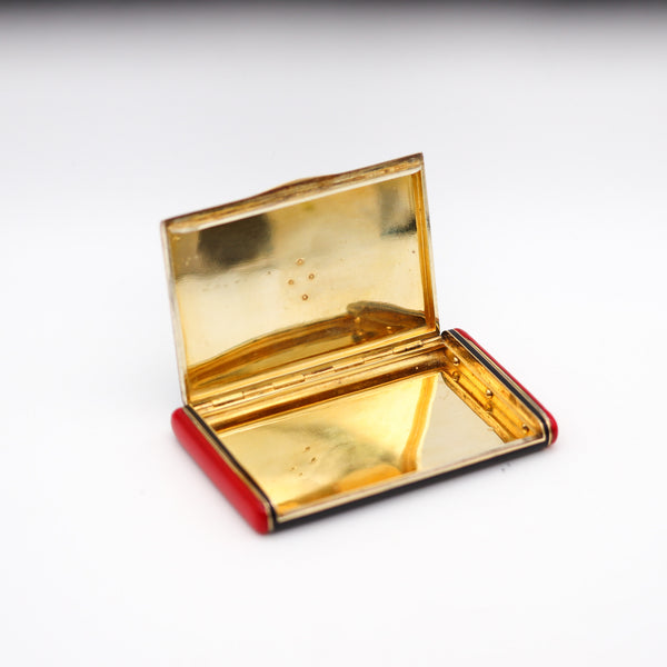 -Tonnel Paris 1928 Art Deco Box In 14Kt Gold With Red & Black Lacquer And Diamonds
