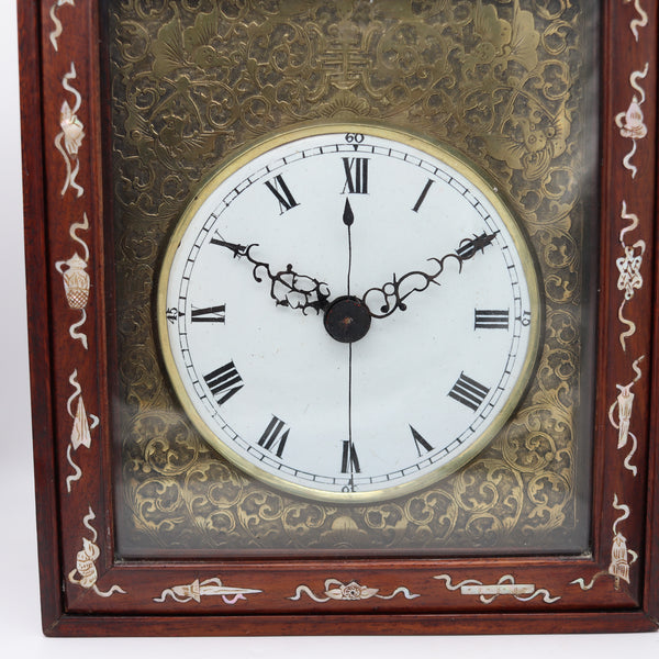QING DYNASTY 1790 Export Table Clock In Gilt Bronze, Wood & Inlaid Nacre