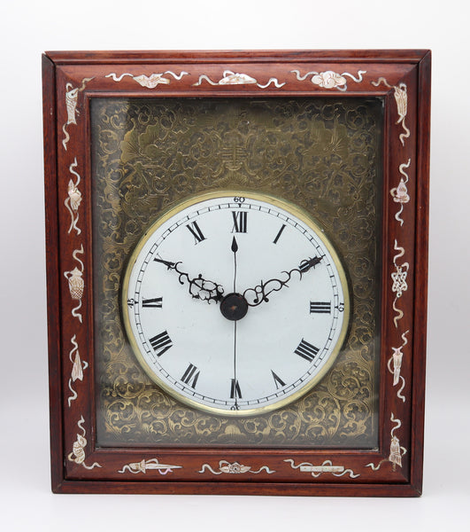 QING DYNASTY 1790 Export Table Clock In Gilt Bronze, Wood & Inlaid Nacre