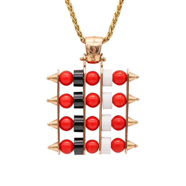 -Giorgio Facchini Kinetic Abacus Pendant In 18Kt Yellow Gold Coral Onyx An Agate