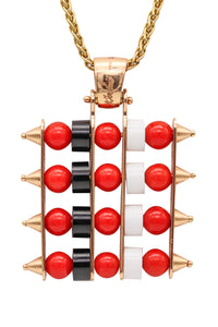 -Giorgio Facchini Kinetic Abacus Pendant In 18Kt Yellow Gold Coral Onyx An Agate