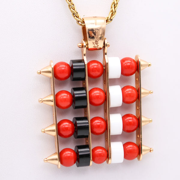 -Giorgio Facchini Kinetic Abacus Pendant In 18Kt Yellow Gold Coral Onyx An Agate