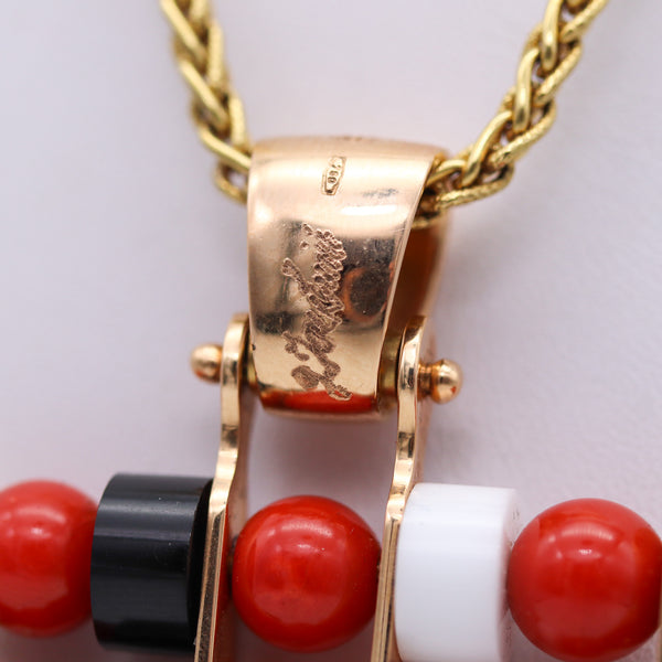 -Giorgio Facchini Kinetic Abacus Pendant In 18Kt Yellow Gold Coral Onyx An Agate