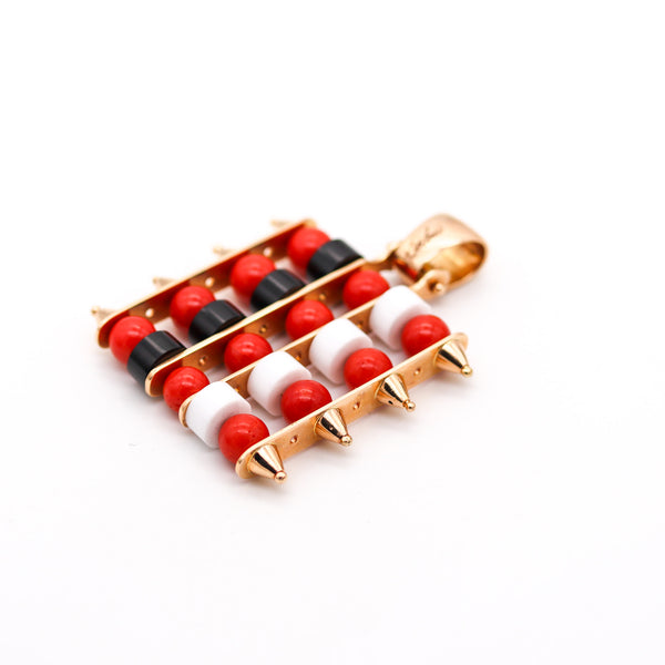 -Giorgio Facchini Kinetic Abacus Pendant In 18Kt Yellow Gold Coral Onyx An Agate