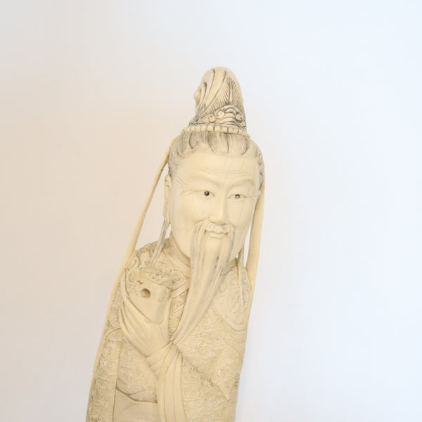 QING DYNASTY 1875 Antique Carved Sculptural Figure of Sage Confucius