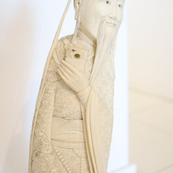 QING DYNASTY 1875 Antique Carved Sculptural Figure of Sage Confucius