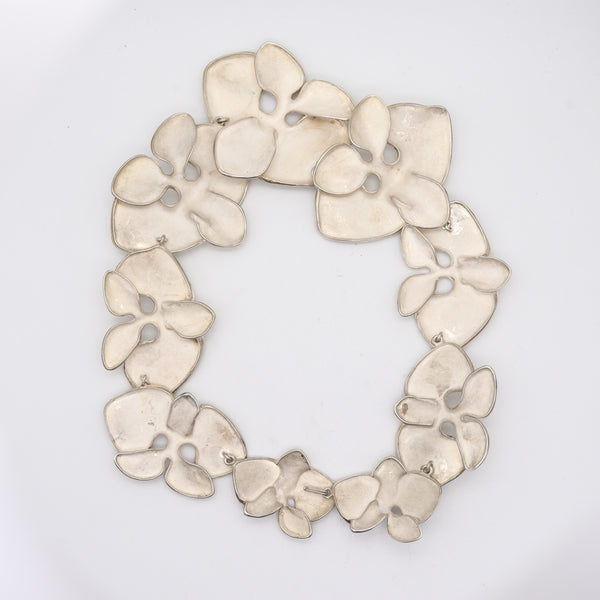 ANGELA CUMMINGS 1984 Sculptural Multi-Orchids Necklace In .925 Sterling silver