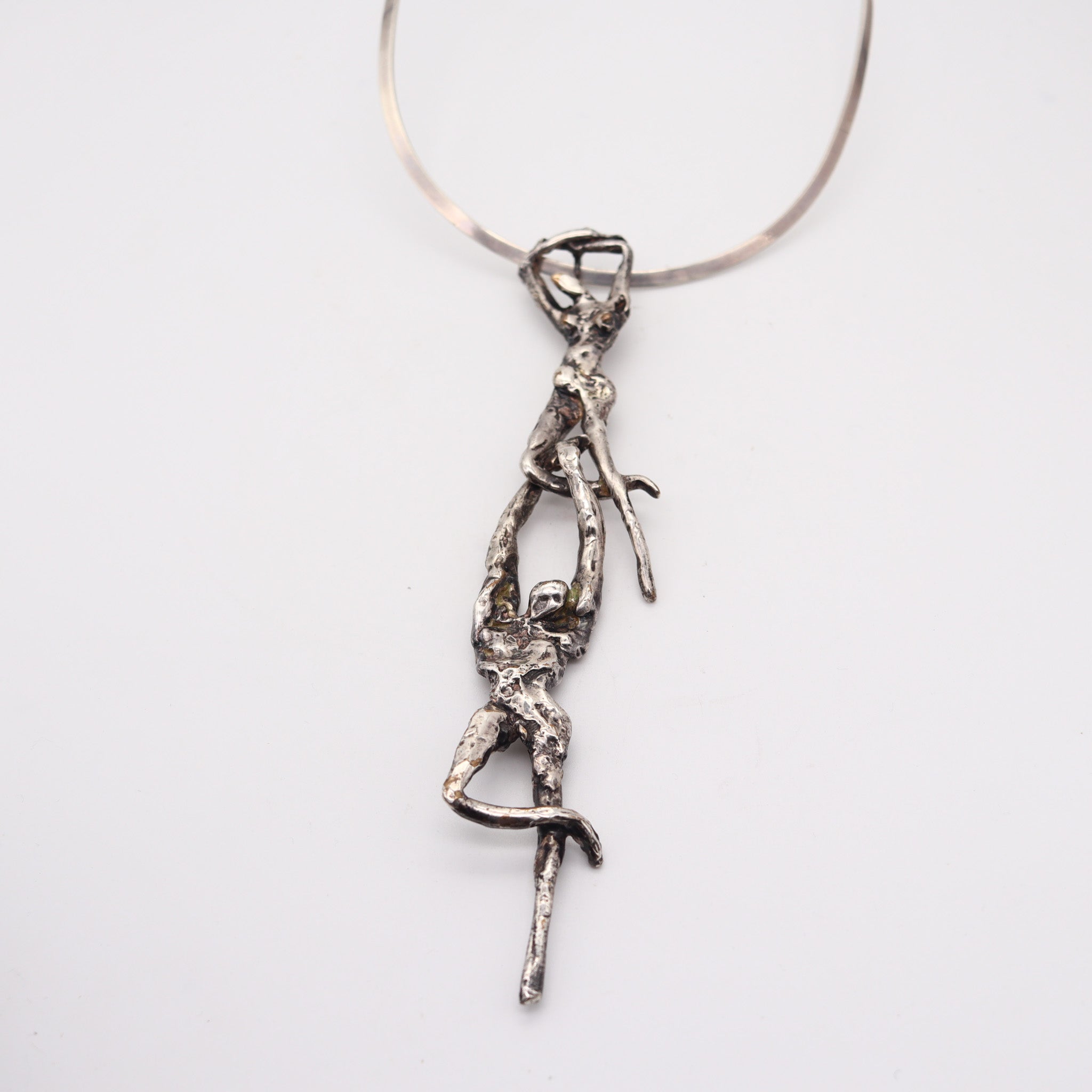E. SILVERT 1960 Modernist Acrobats Sculptural Necklace In .925 