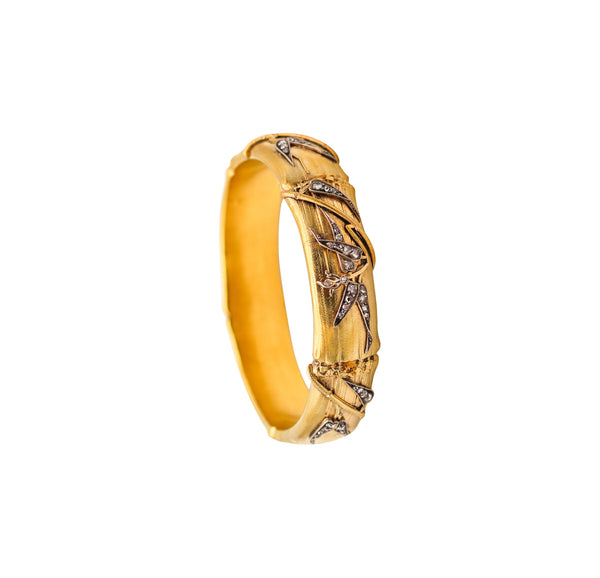 -French 1880 Bamboo Bracelet In 18Kt Yellow Gold With Rose Cut Diamonds