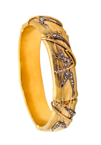 -French 1880 Bamboo Bracelet In 18Kt Yellow Gold With Rose Cut Diamonds