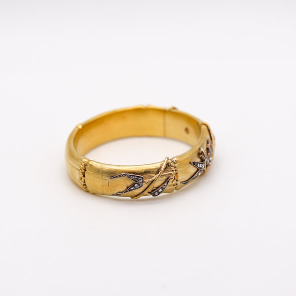 -French 1880 Bamboo Bracelet In 18Kt Yellow Gold With Rose Cut Diamonds