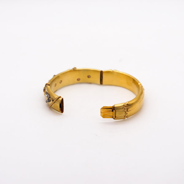 -French 1880 Bamboo Bracelet In 18Kt Yellow Gold With Rose Cut Diamonds