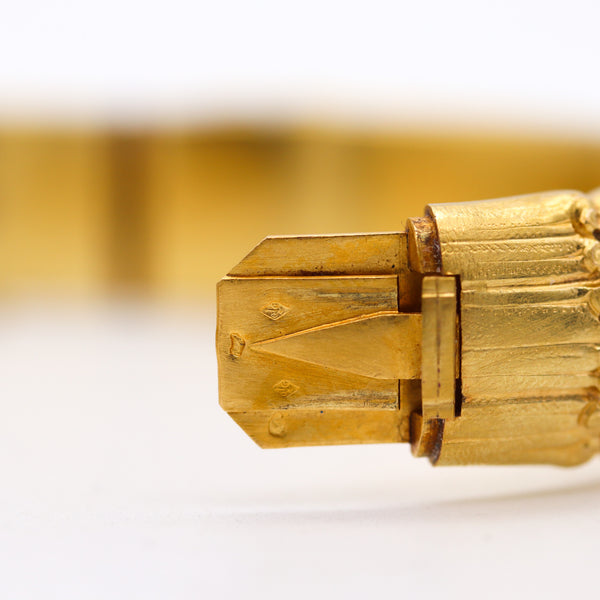 -French 1880 Bamboo Bracelet In 18Kt Yellow Gold With Rose Cut Diamonds