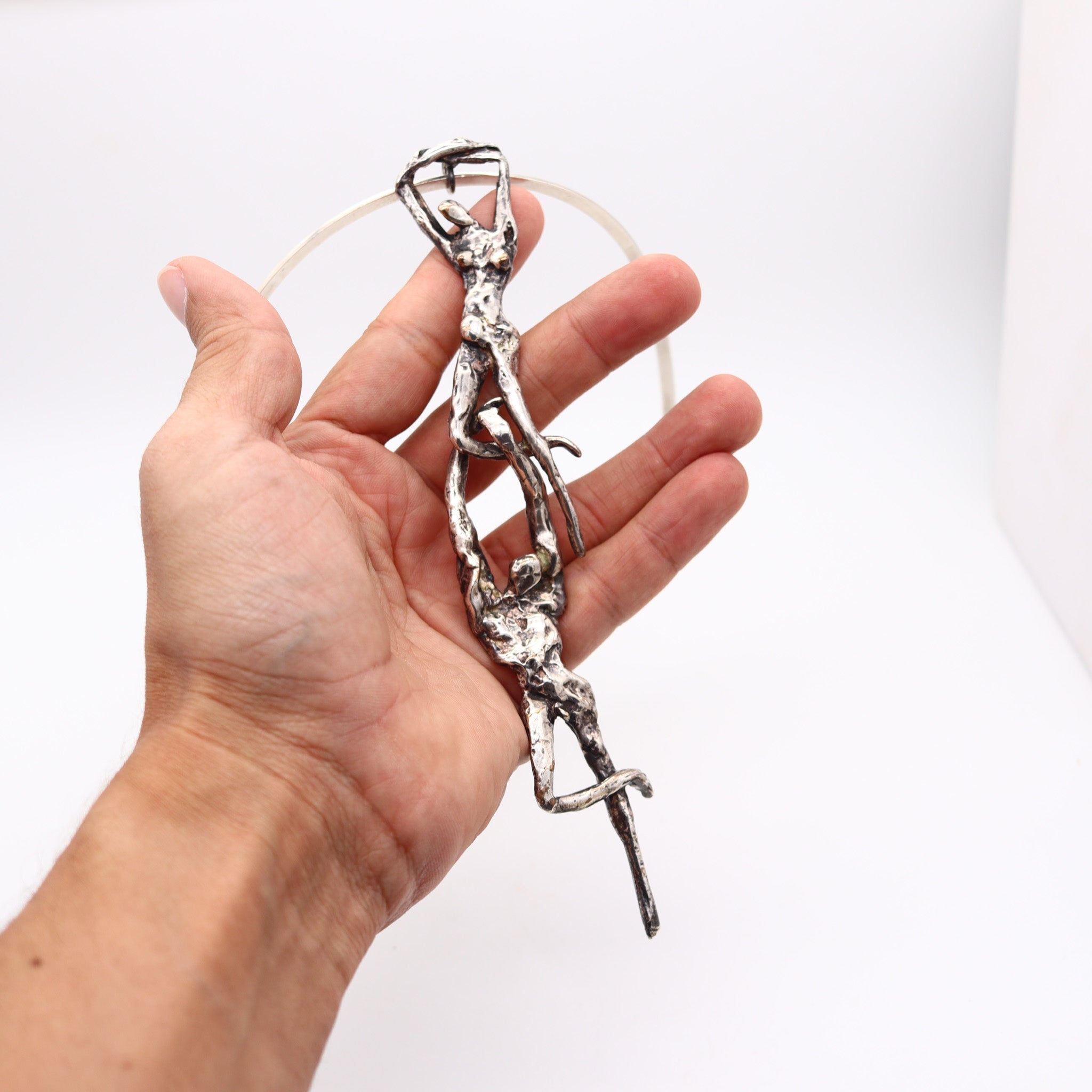 E. SILVERT 1960 Modernist Acrobats Sculptural Necklace In .925 