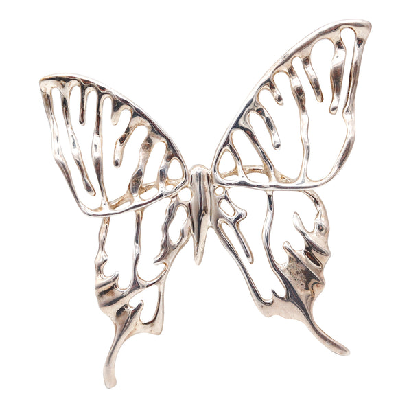 ANGELA CUMMINGS 1987 Studio Sculptural Butterfly Brooch In .925 Sterling Silver