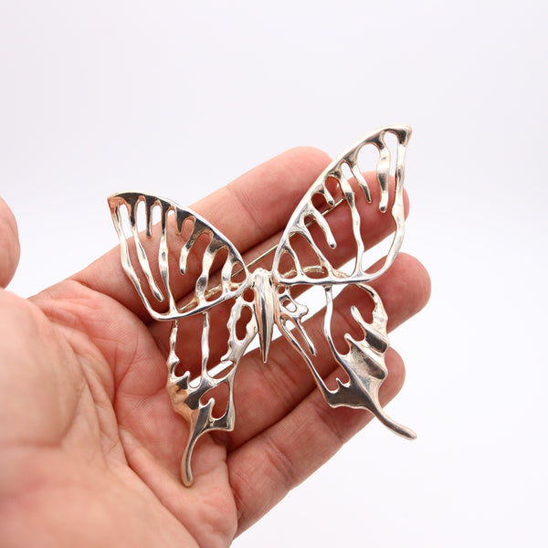 ANGELA CUMMINGS 1987 Studio Sculptural Butterfly Brooch In .925 Sterling Silver