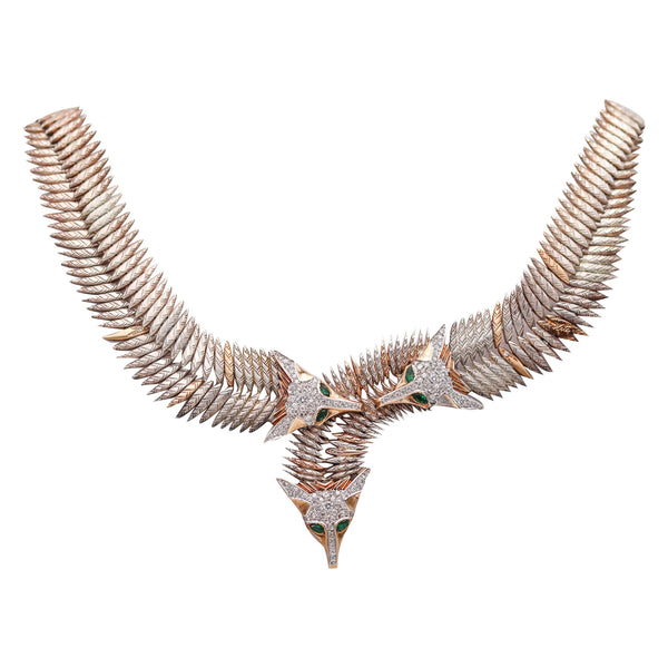 -ERTE Convertible Necklace Pendant In 14Kt Gold Sterling With Emerald And Diamonds