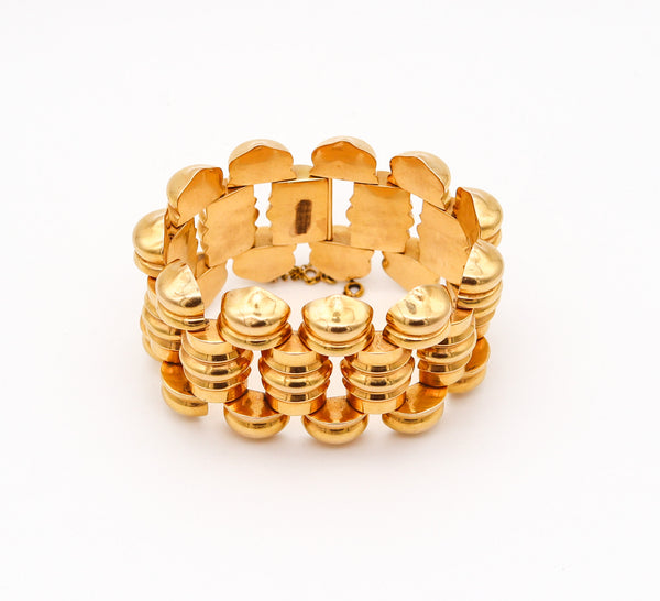 PORTUGUESE 1930 Porto Art Deco Tank Bracelet In Rich 19.2Kt Yellow Gold