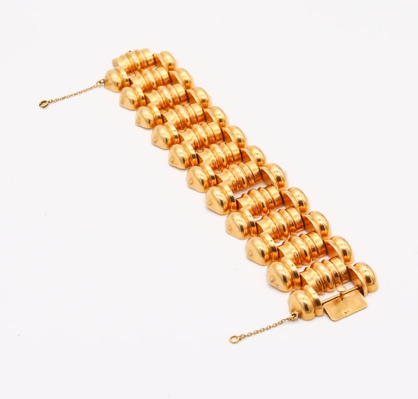 PORTUGUESE 1930 Porto Art Deco Tank Bracelet In Rich 19.2Kt Yellow Gold