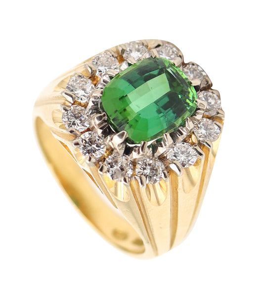 SPRITZER & FUHRMANN 1970 Ring In Solid 18Kt Gold Diamonds & GIA Tourmaline
