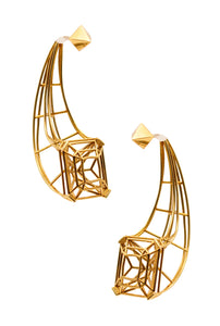 -Peruffo Sculptural Geometric Three Dimensional Dangle Earrings 18Kt Yellow Gold