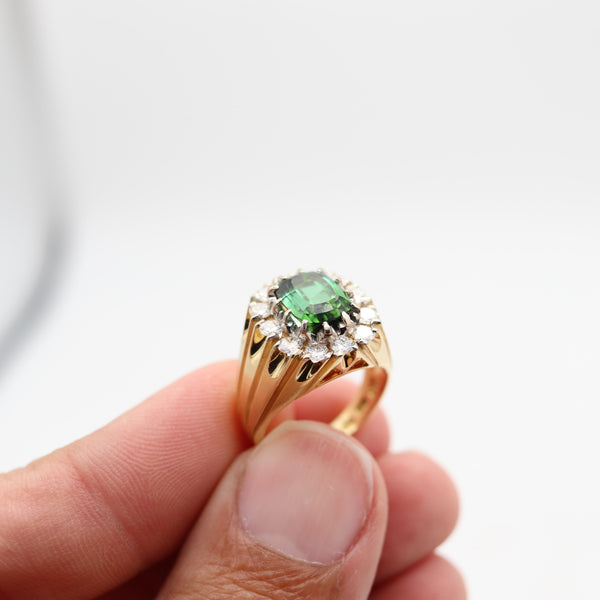 SPRITZER & FUHRMANN 1970 Ring In Solid 18Kt Gold Diamonds & GIA Tourmaline