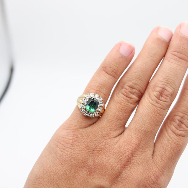 SPRITZER & FUHRMANN 1970 Ring In Solid 18Kt Gold Diamonds & GIA Tourmaline