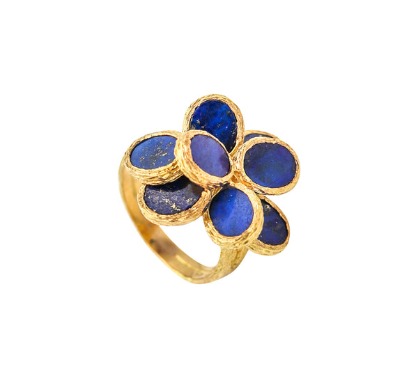 AUGUSTIN JULIA PLANA 1960 Swiss Geometric Cocktail Ring In 18Kt Gold With Lapis