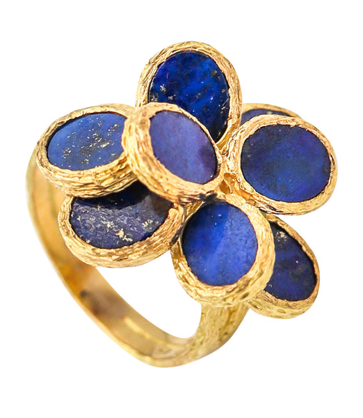 AUGUSTIN JULIA PLANA 1960 Swiss Geometric Cocktail Ring In 18Kt Gold With Lapis