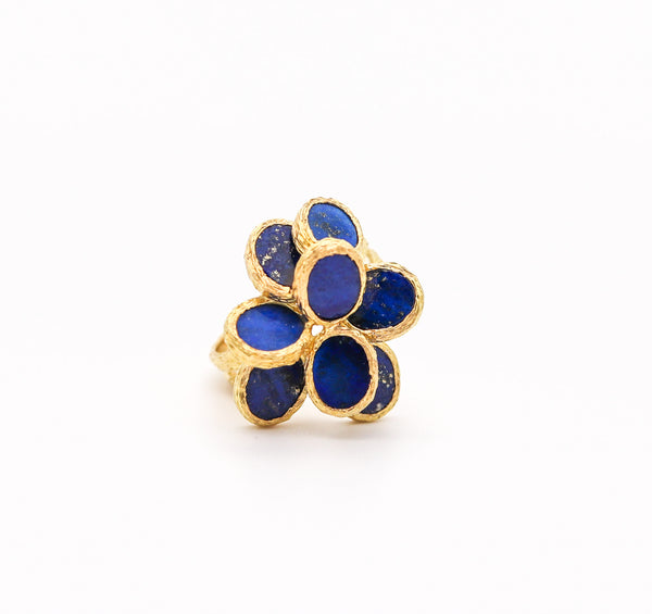 AUGUSTIN JULIA PLANA 1960 Swiss Geometric Cocktail Ring In 18Kt Gold With Lapis