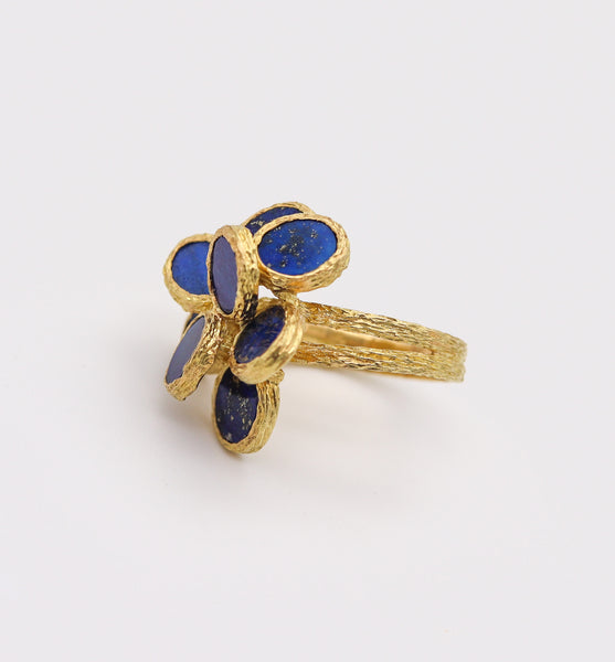 AUGUSTIN JULIA PLANA 1960 Swiss Geometric Cocktail Ring In 18Kt Gold With Lapis